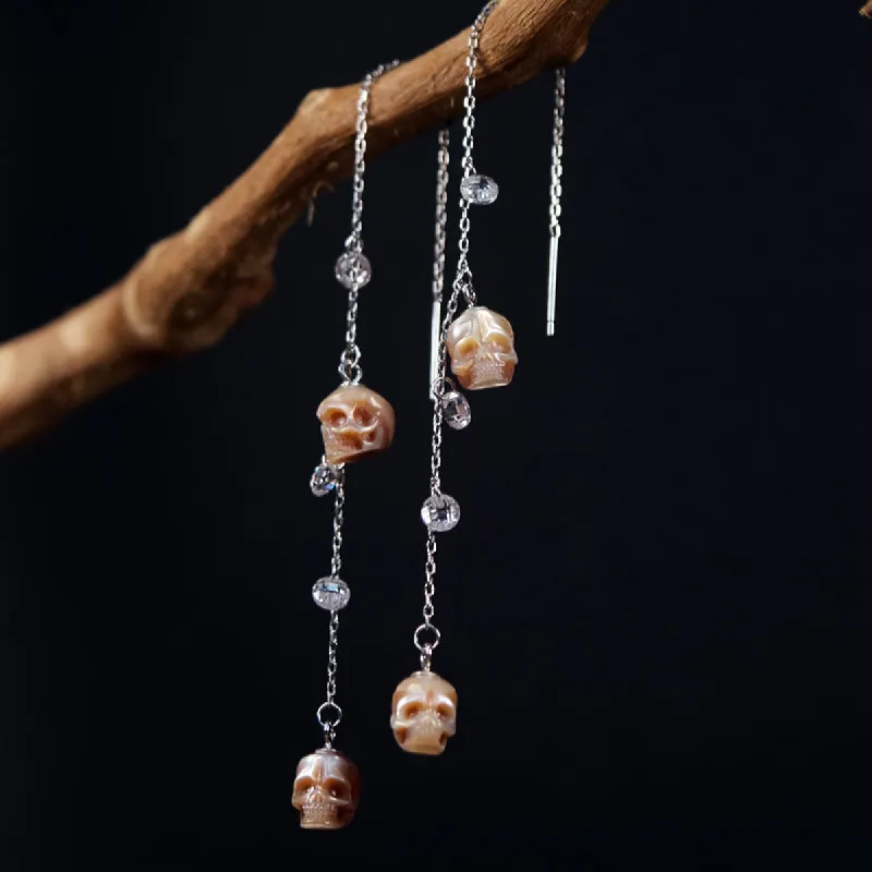 Pearl Skull With Zircon Ear Threader Earrings sold by Belle Juri