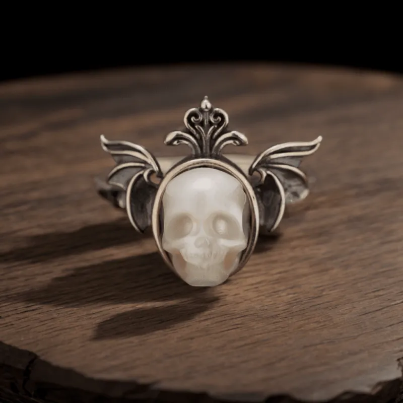 Crown Wings Pearl Skull Gothic Ring sold by Belle Juri