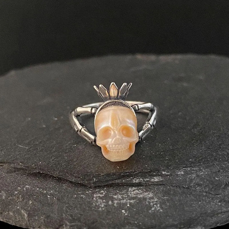 Hand Skeleton Pearl Skull Floral Crown Split Shank Ring sold by Belle Juri