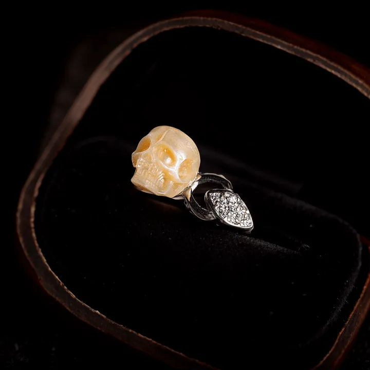Exquisite Pearl Skull and Leaf CZ Statement Ring sold by Belle Juri
