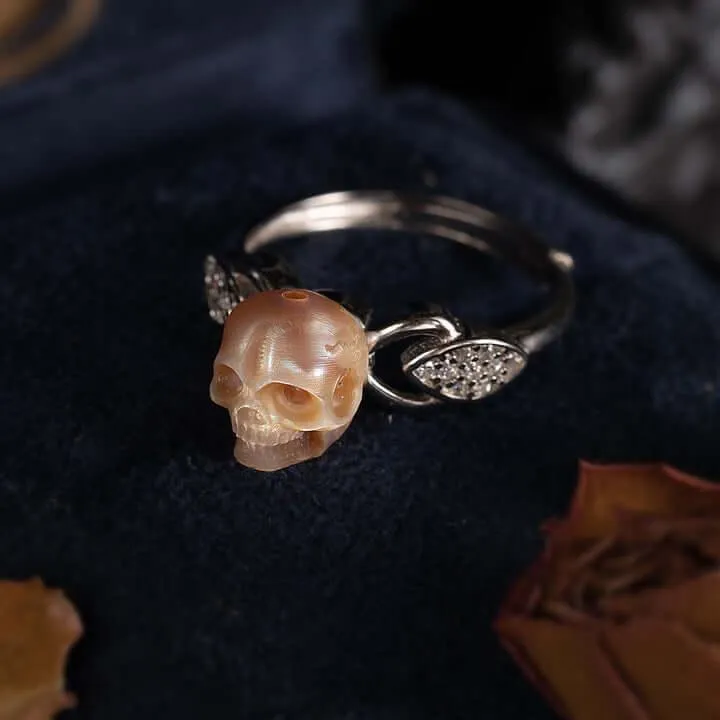 Exquisite Pearl Skull and Leaf CZ Statement Ring sold by Belle Juri product image thumbnail 5