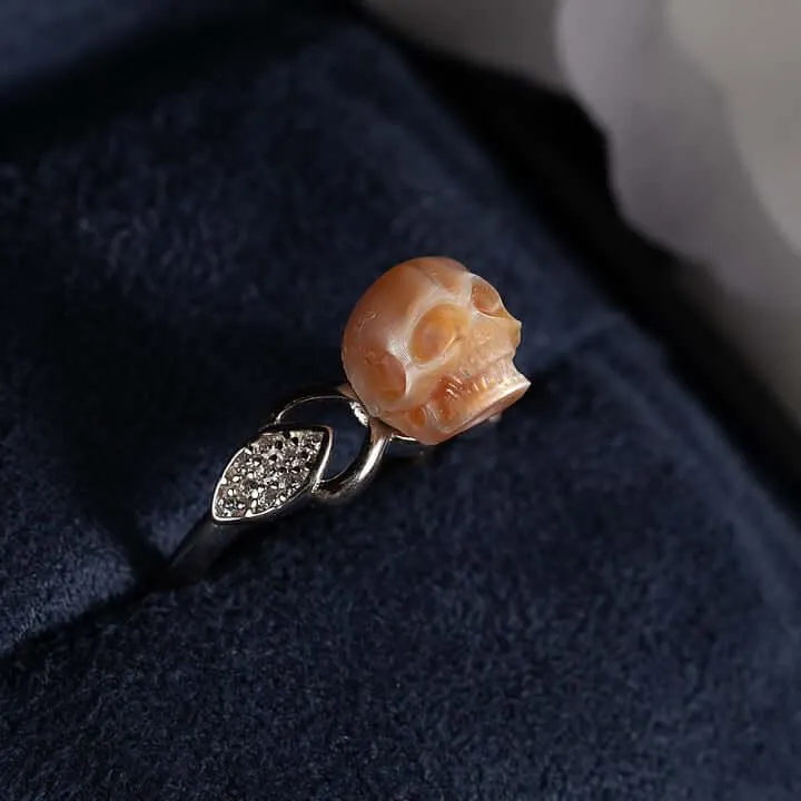 Exquisite Pearl Skull and Leaf CZ Statement Ring sold by Belle Juri product image thumbnail 4