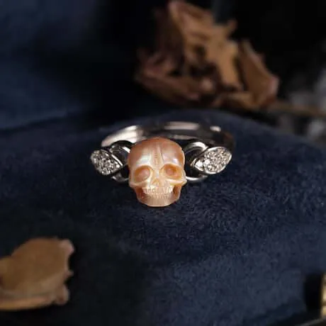 Exquisite Pearl Skull and Leaf CZ Statement Ring sold by Belle Juri product image thumbnail 2