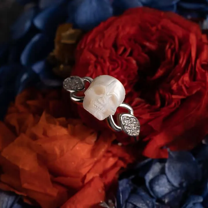 Exquisite Pearl Skull and Leaf CZ Statement Ring sold by Belle Juri product image thumbnail 3