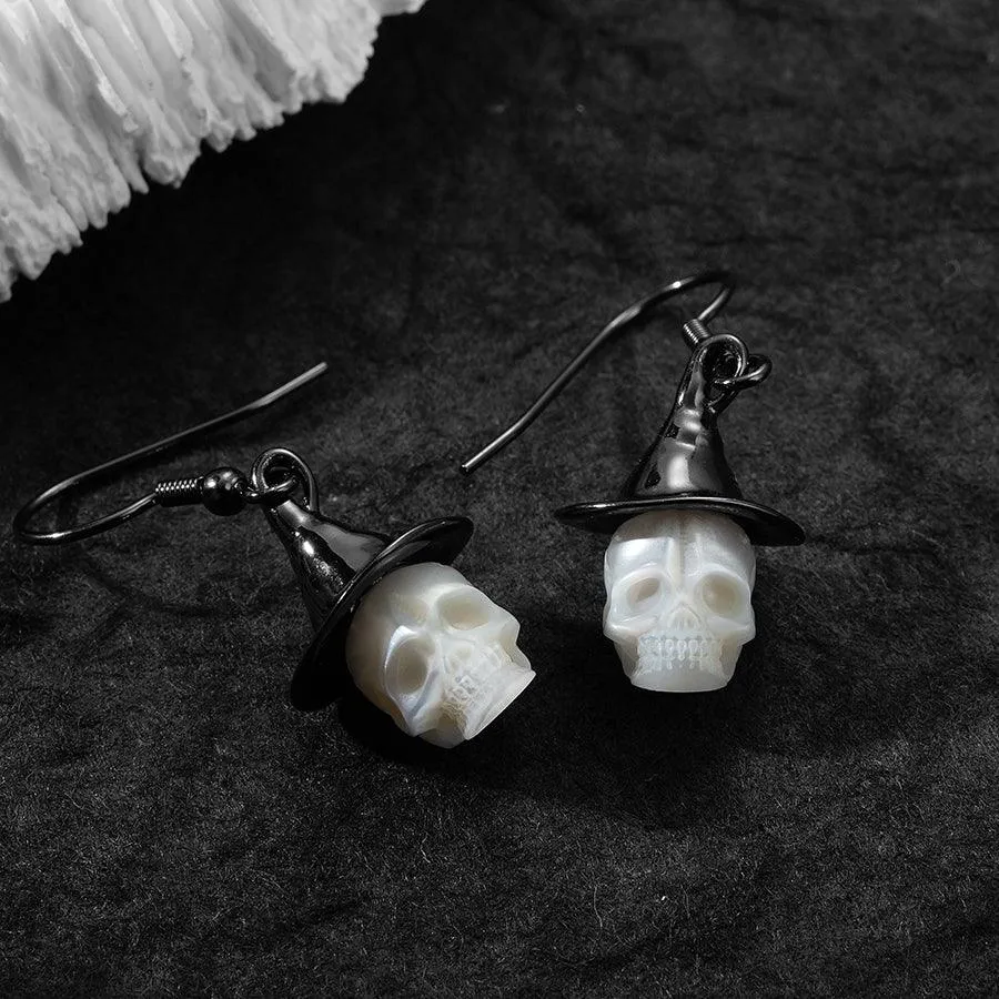 Witch Hat Pearl Carved Skull Earrings sold by Belle Juri product image thumbnail 3