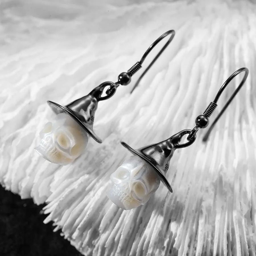 Witch Hat Pearl Carved Skull Earrings sold by Belle Juri product image thumbnail 2