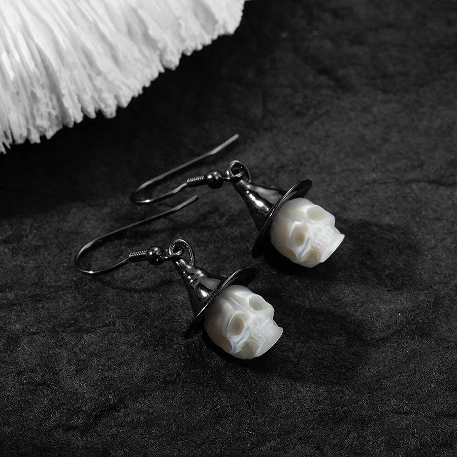 Witch Hat Pearl Carved Skull Earrings sold by Belle Juri product image thumbnail 5
