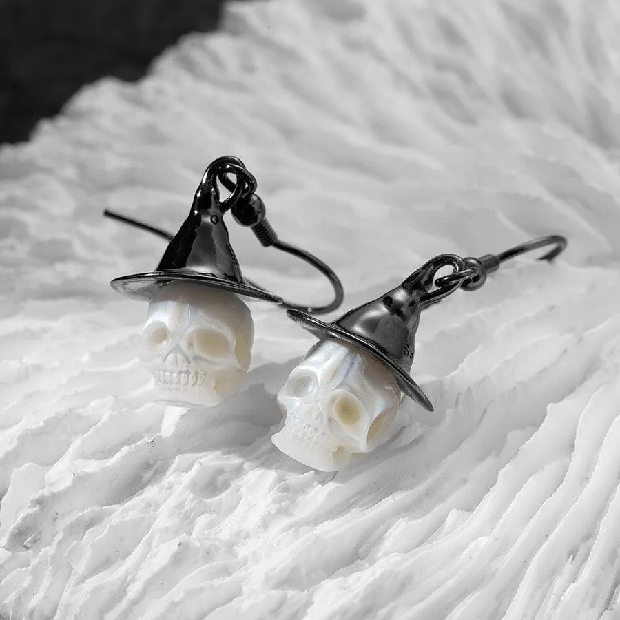 Witch Hat Pearl Carved Skull Earrings sold by Belle Juri product image thumbnail 4