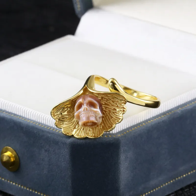 Ginkgo Leaf Pearl Skull Jewelry Set sold by Belle Juri