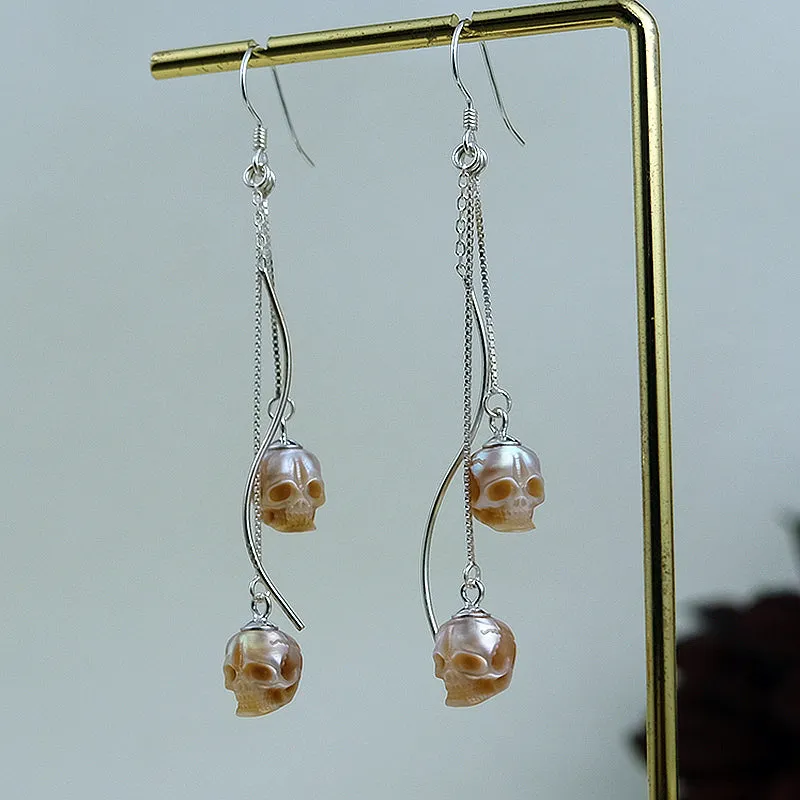 Modern Impressions Pearl Skull Tassel Earrings sold by Belle Juri