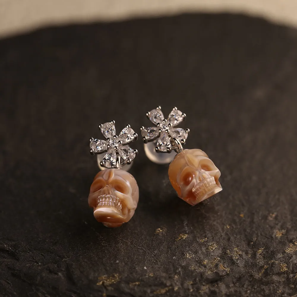 Floral Pear Cut Pearl Skull Dangle Earrings sold by Belle Juri product image thumbnail 3