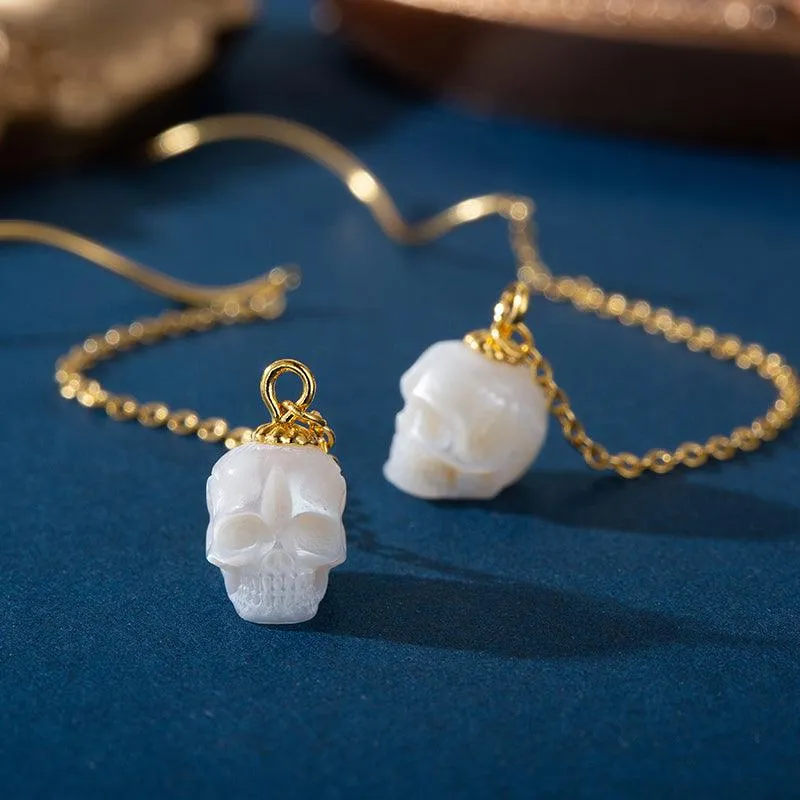 Dainty Squiggle Pearl Skull Threader Earrings sold by Belle Juri product image thumbnail 4