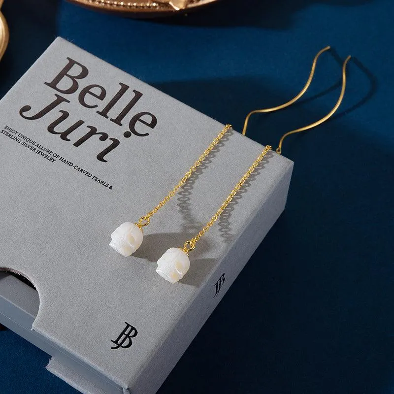 Dainty Squiggle Pearl Skull Threader Earrings sold by Belle Juri product image thumbnail 5