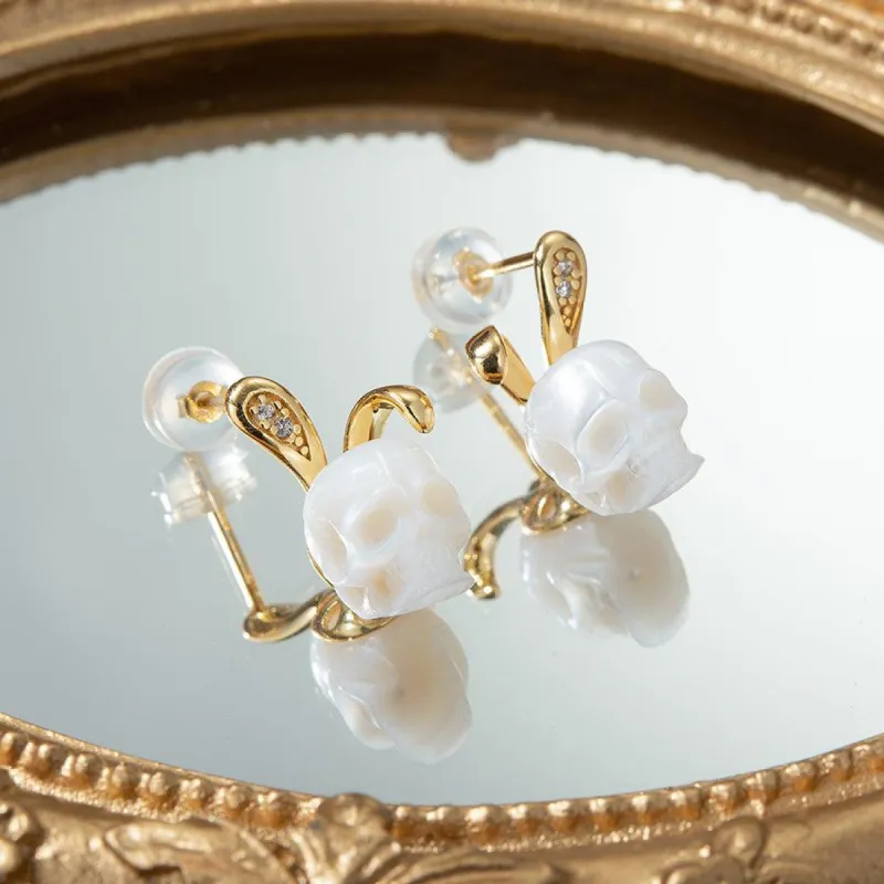 Bunny Ears Pearl Skull Stud Earrings sold by Belle Juri