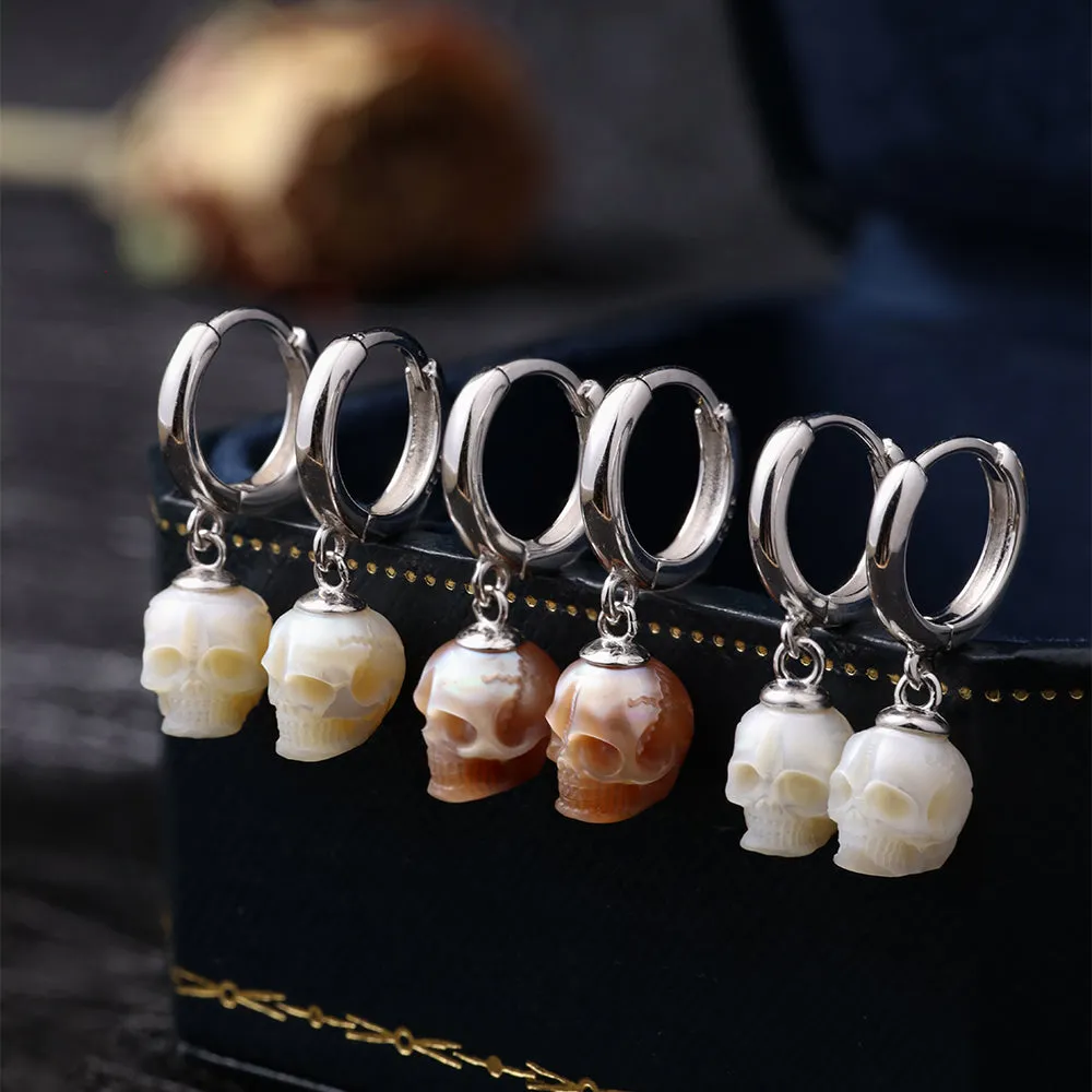 Classic Skull Pearl Drop Huggie Hoop Earrings sold by Belle Juri product image thumbnail 5