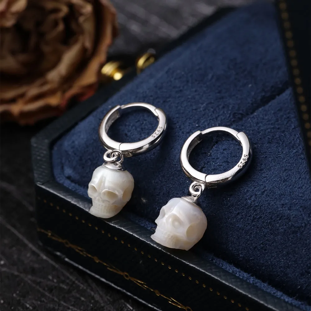 Classic Skull Pearl Drop Huggie Hoop Earrings sold by Belle Juri product image thumbnail 3