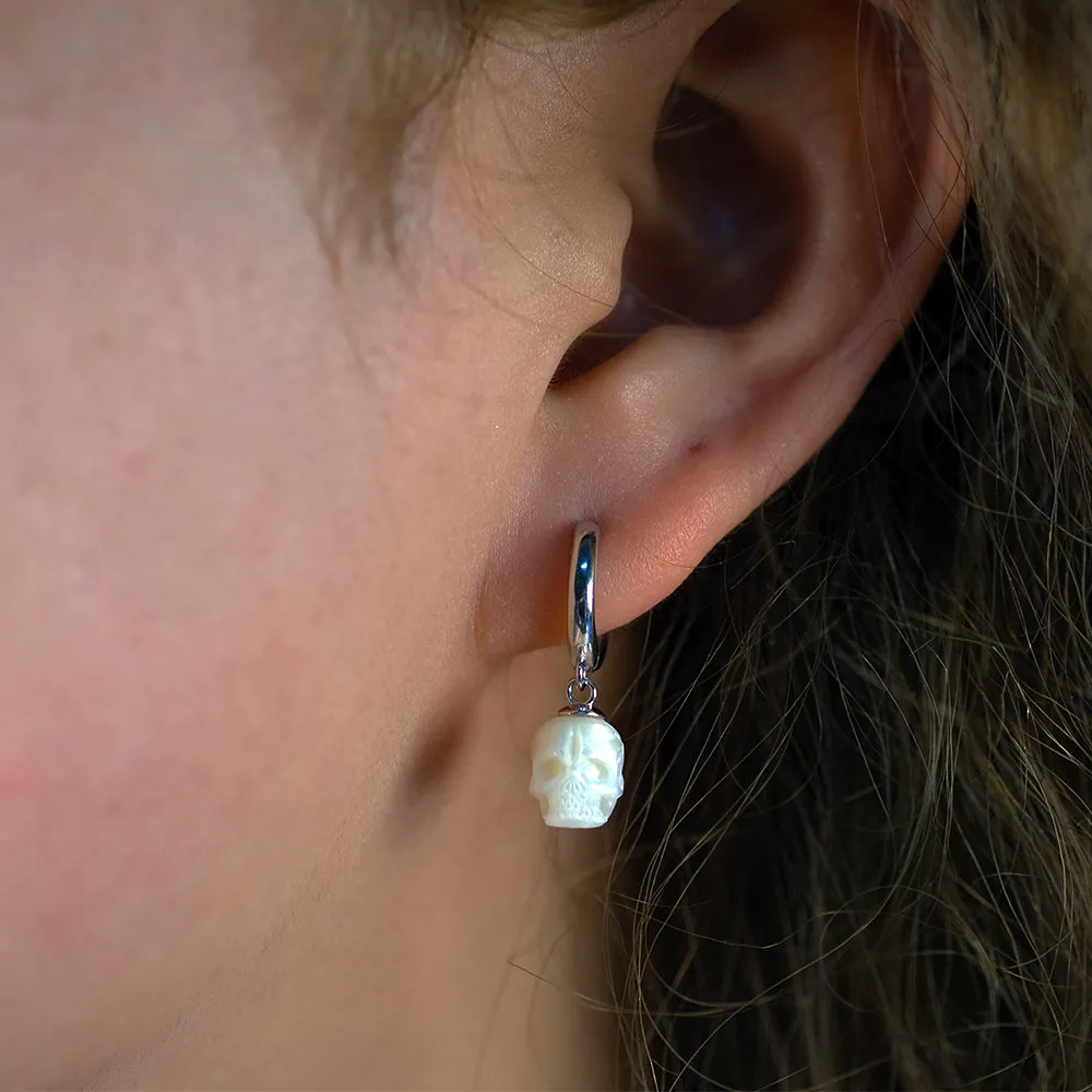 Classic Skull Pearl Drop Huggie Hoop Earrings sold by Belle Juri product image thumbnail 2