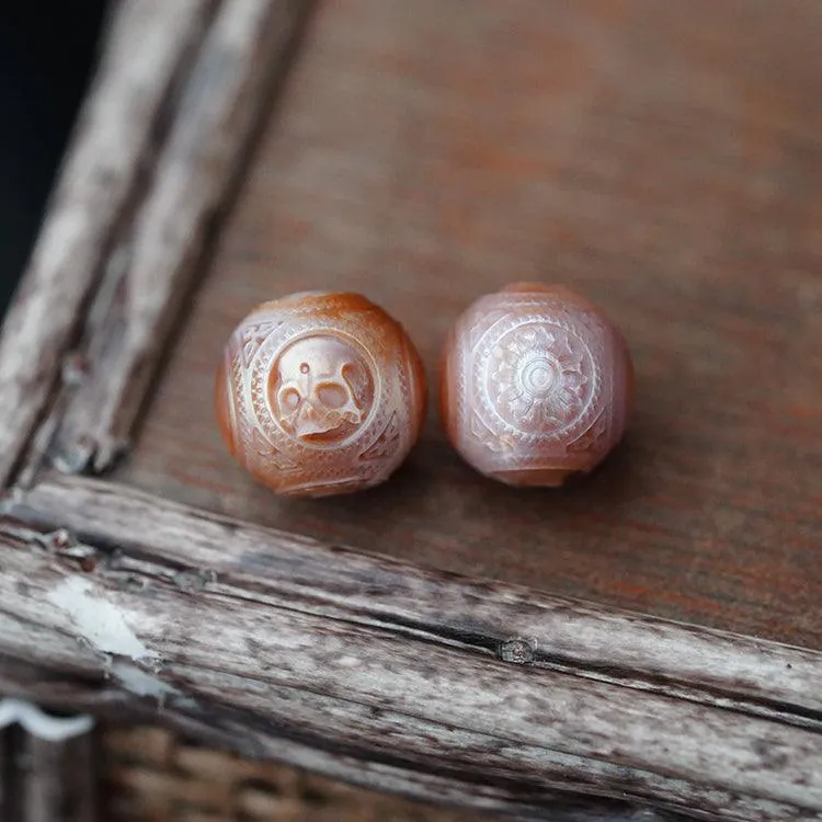 Hand-Carved Pearl Skull Round Bead for Jewelry Making DIY Accessories sold by Belle Juri