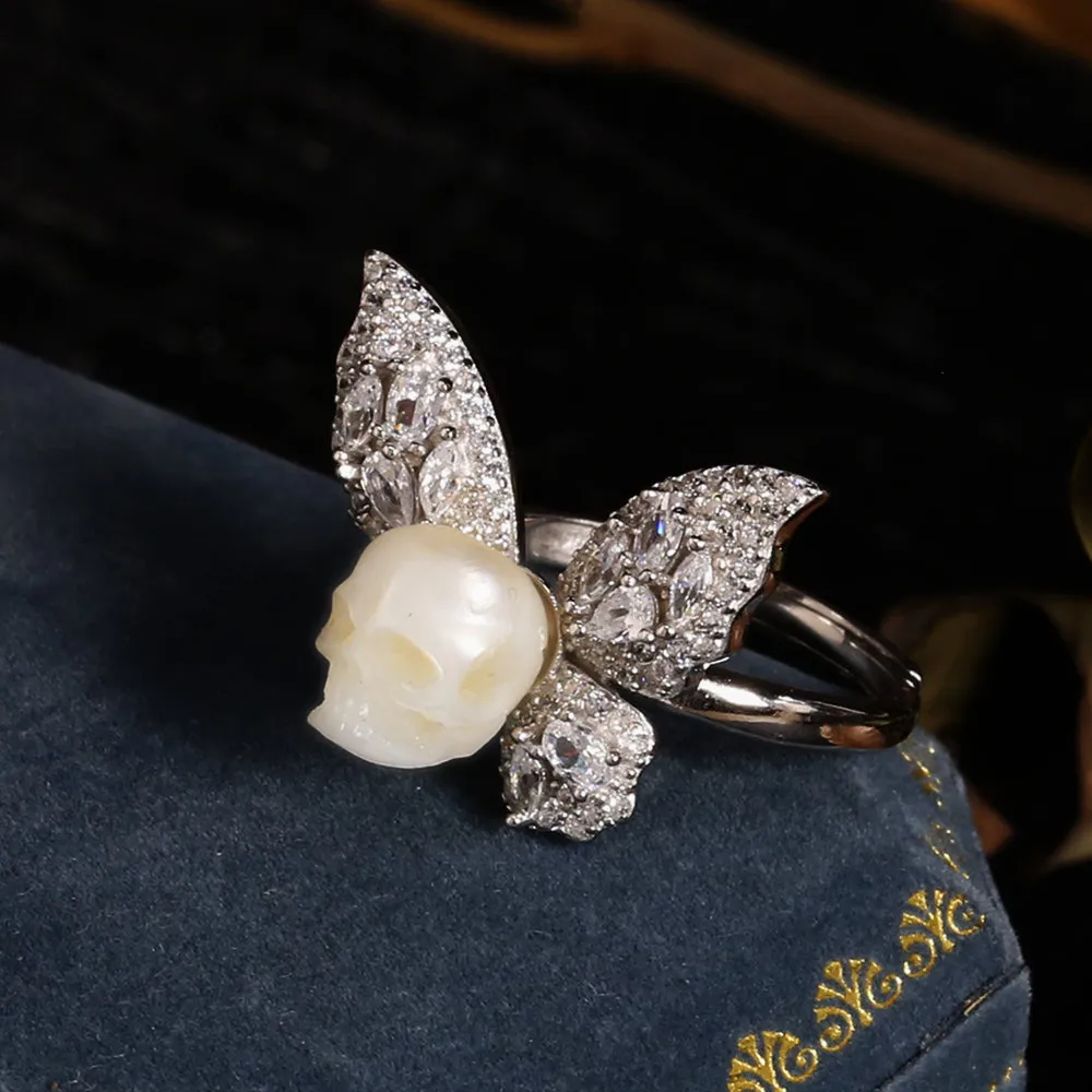 Exquisite CZ Butterfly Pearl Skull Ring sold by Belle Juri product image thumbnail 3