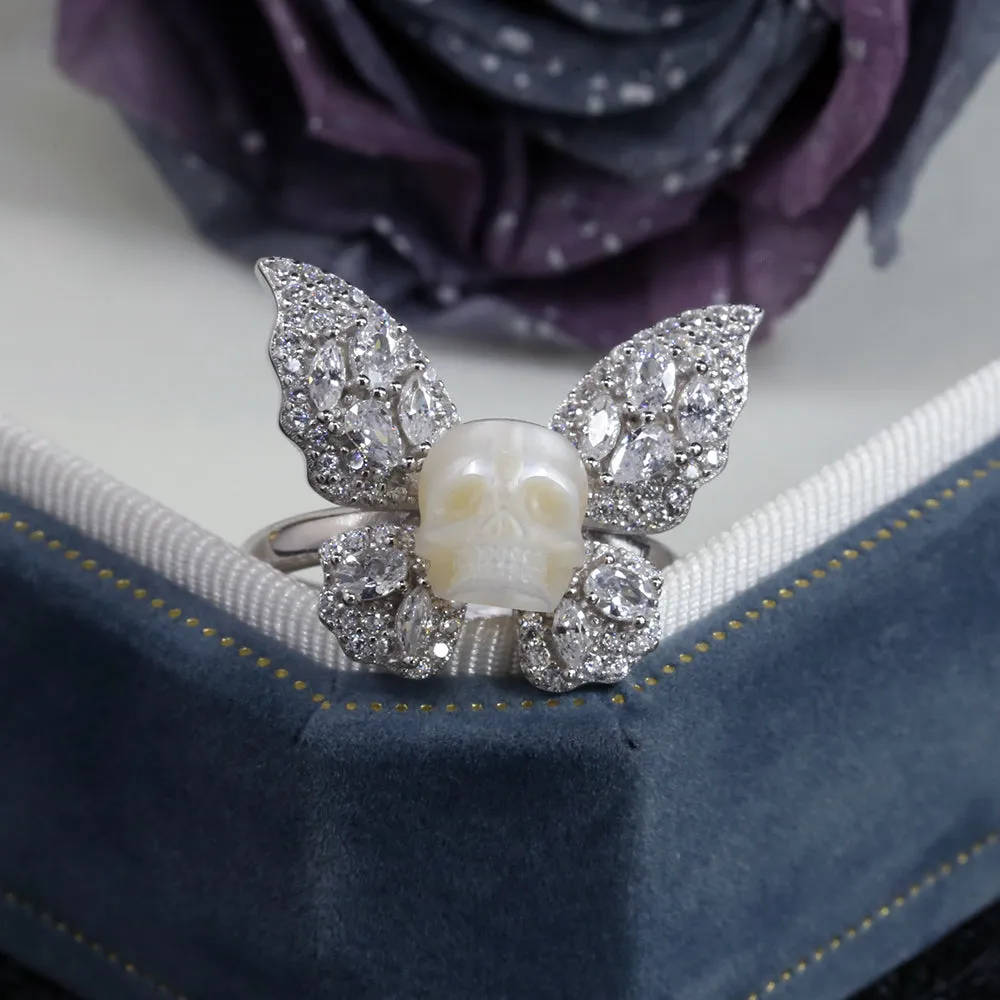 Exquisite CZ Butterfly Pearl Skull Ring sold by Belle Juri product image thumbnail 5