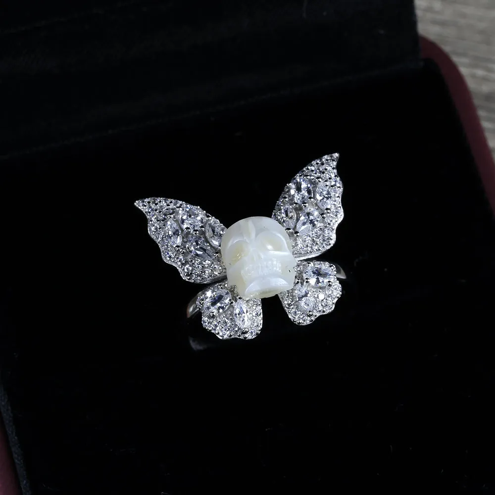 Exquisite CZ Butterfly Pearl Skull Ring sold by Belle Juri product image thumbnail 4