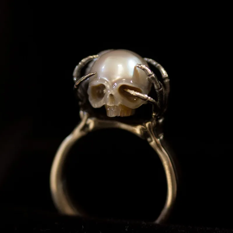 Be A Thinker Grey Pearl Cranium Ring sold by Belle Juri