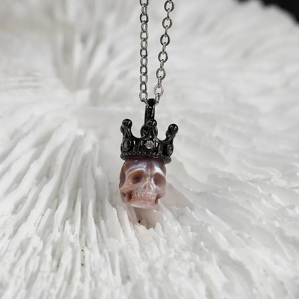 Black Crown CZ Pearl Skull Pendant Necklace sold by Belle Juri product image thumbnail 3
