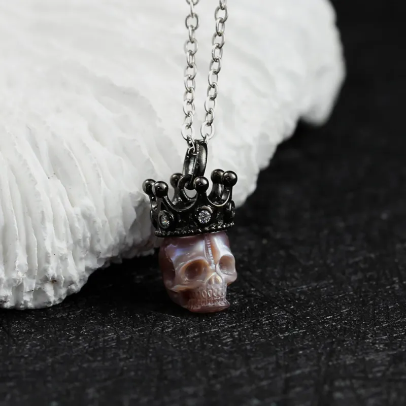 Black Crown CZ Pearl Skull Pendant Necklace sold by Belle Juri