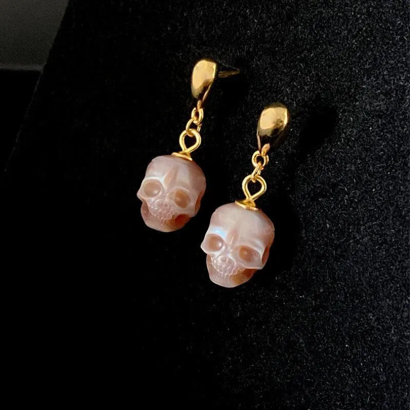 Pearl Skull Simple Teardrop Drop Earrings sold by Belle Juri