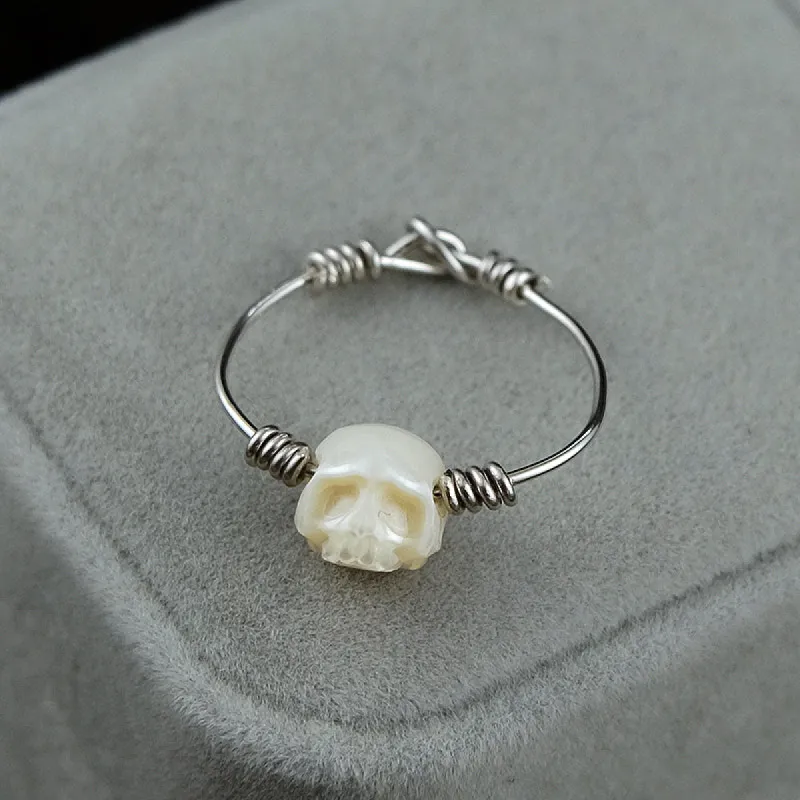 Minimalist Pearl Cranium Twisted Knot Ring sold by Belle Juri