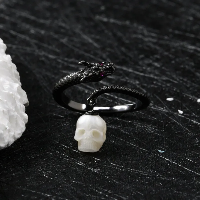 Black Dragon Pearl Skull Open Ring sold by Belle Juri