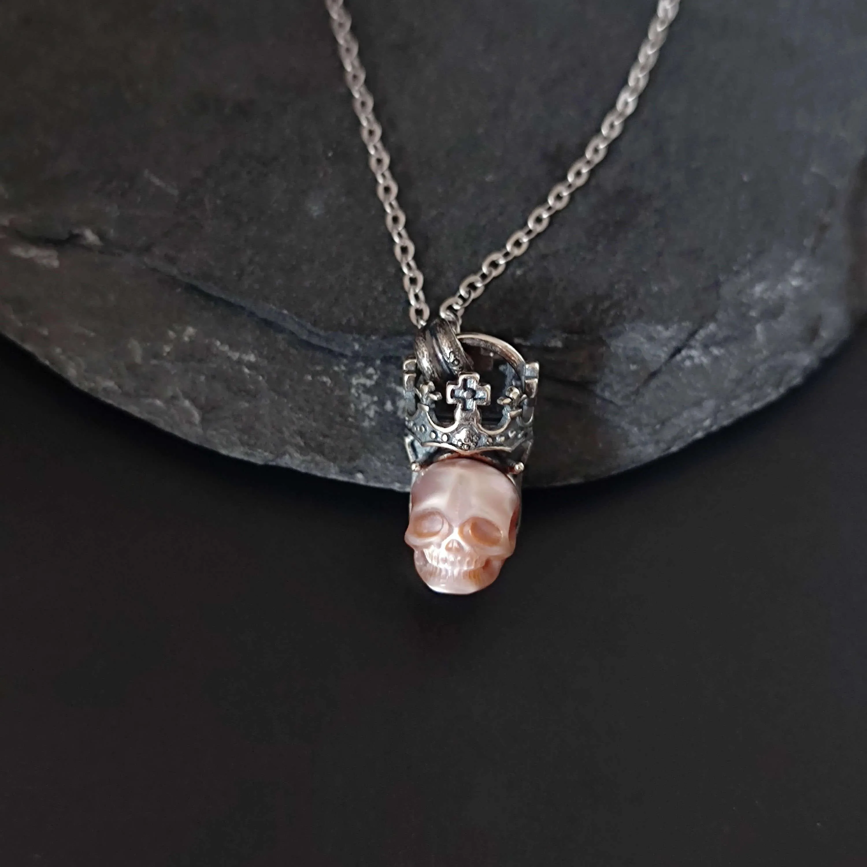 Vintage Pearl Skull Cross Crown Necklace sold by Belle Juri product image thumbnail 2