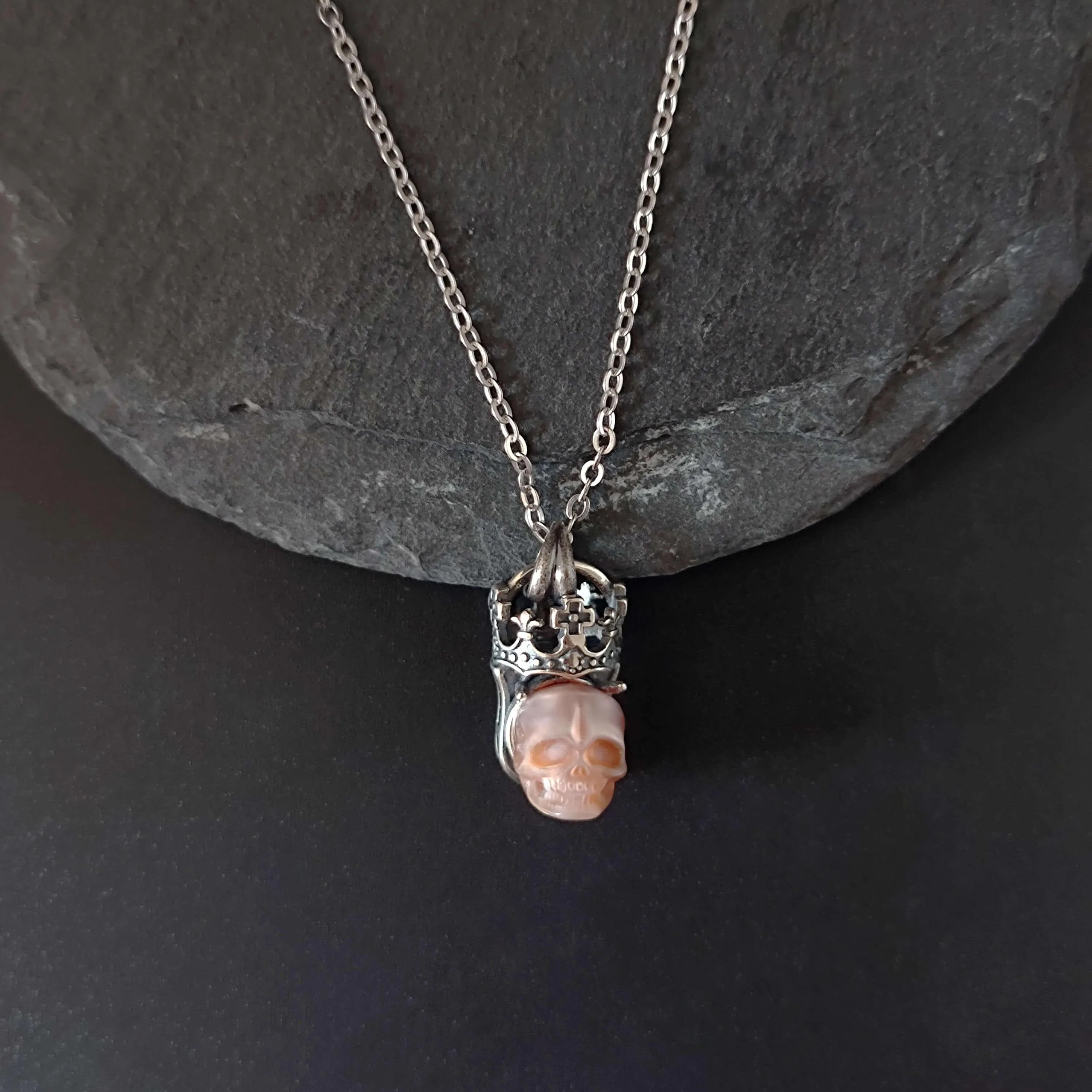 Vintage Pearl Skull Cross Crown Necklace sold by Belle Juri product image thumbnail 4