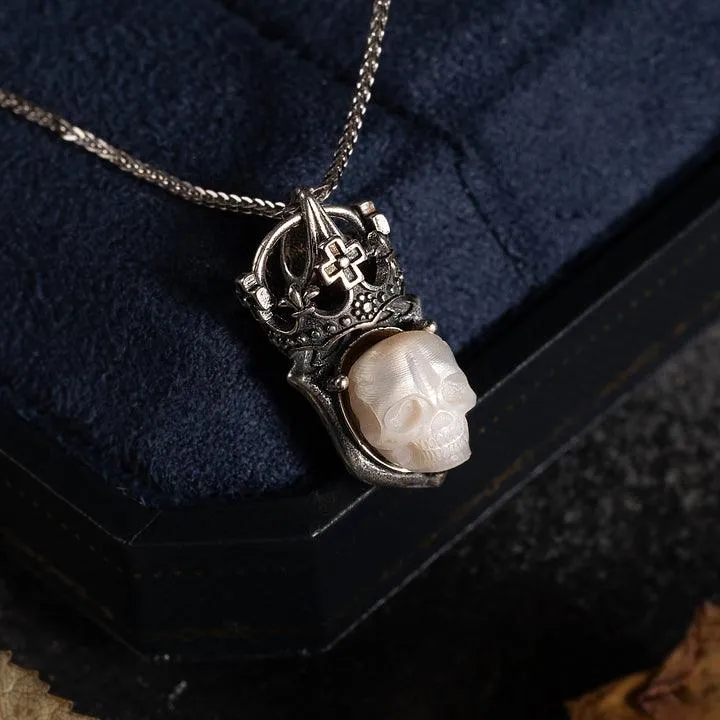 Vintage Pearl Skull Cross Crown Necklace sold by Belle Juri product image thumbnail 3