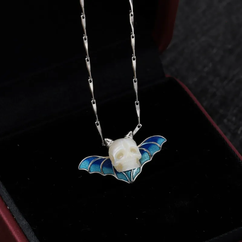 Devil Horn Bat Pearl Skull Necklace sold by Belle Juri