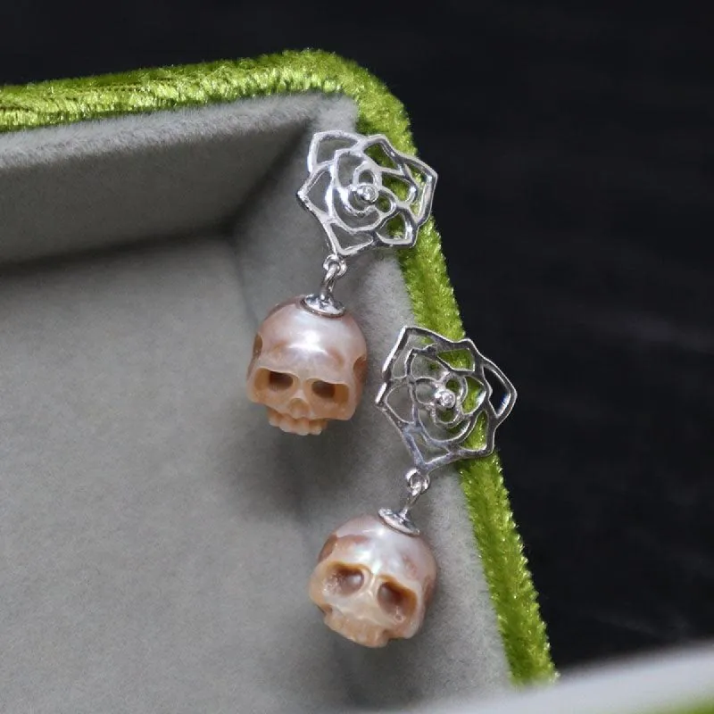 Floral Hollow Flower Pearl Cranium Earrings sold by Belle Juri