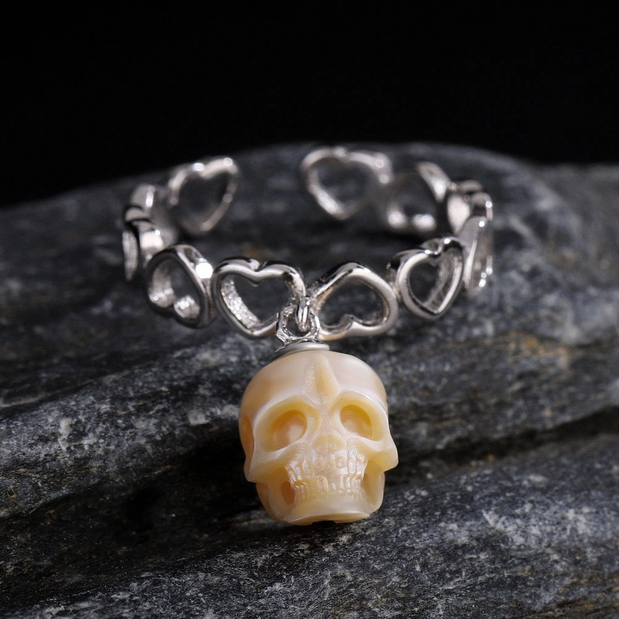 Heart-shaped Band Pearl Skull Ring sold by Belle Juri product image thumbnail 5