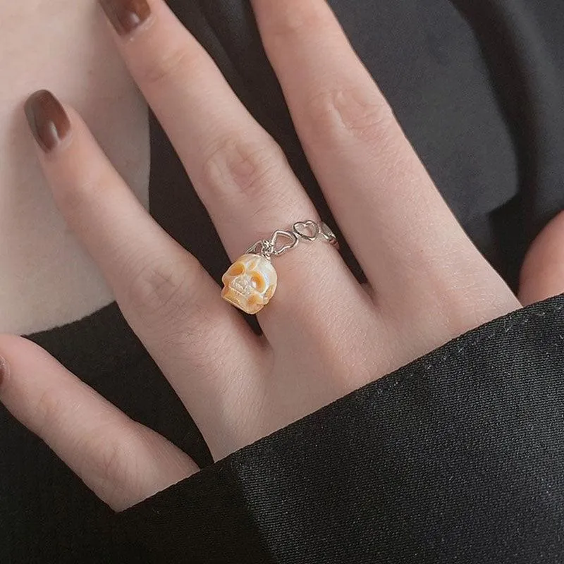 Heart-shaped Band Pearl Skull Ring sold by Belle Juri product image thumbnail 3