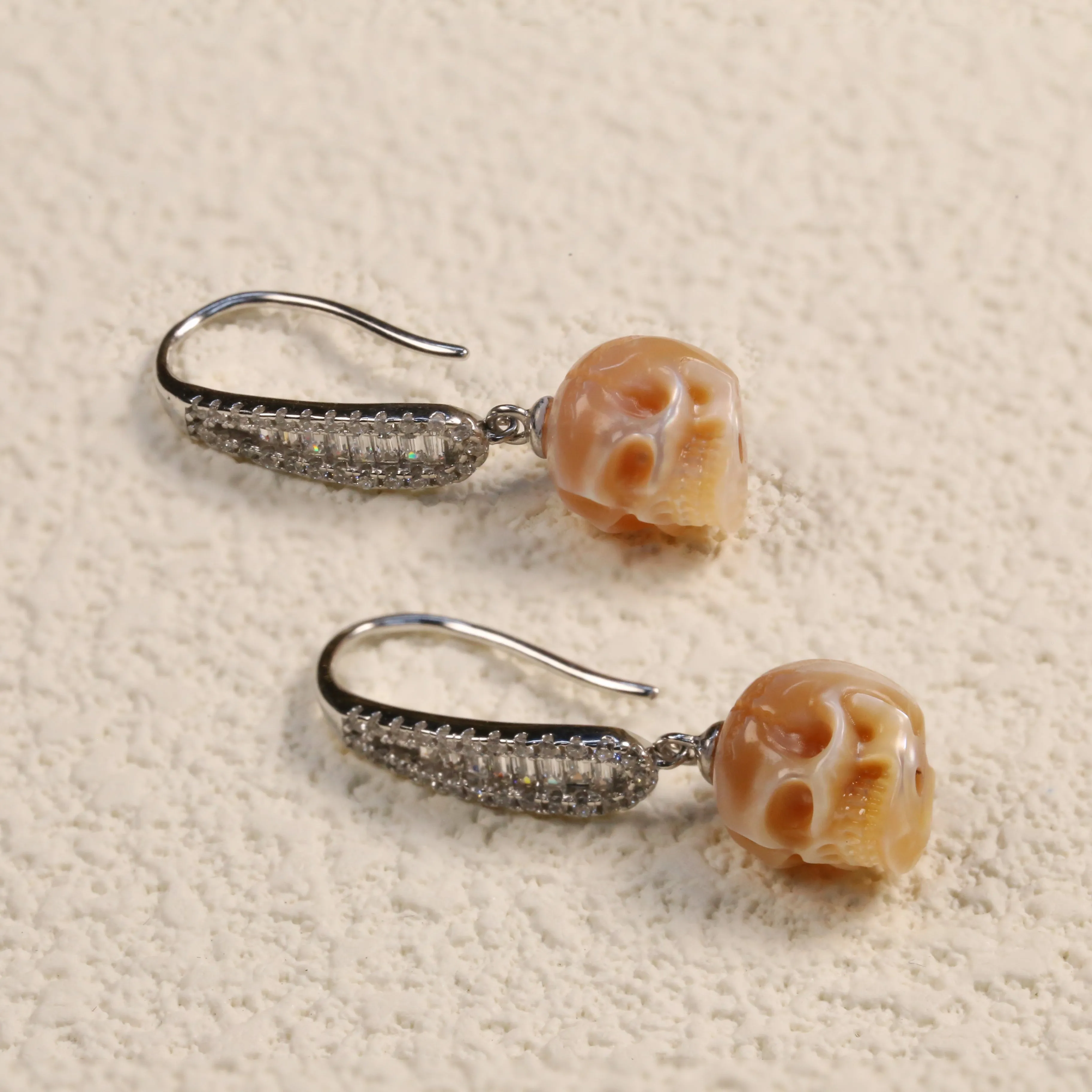 Baguette Gems Cluster Pearl Skull Earrings sold by Belle Juri product image thumbnail 2