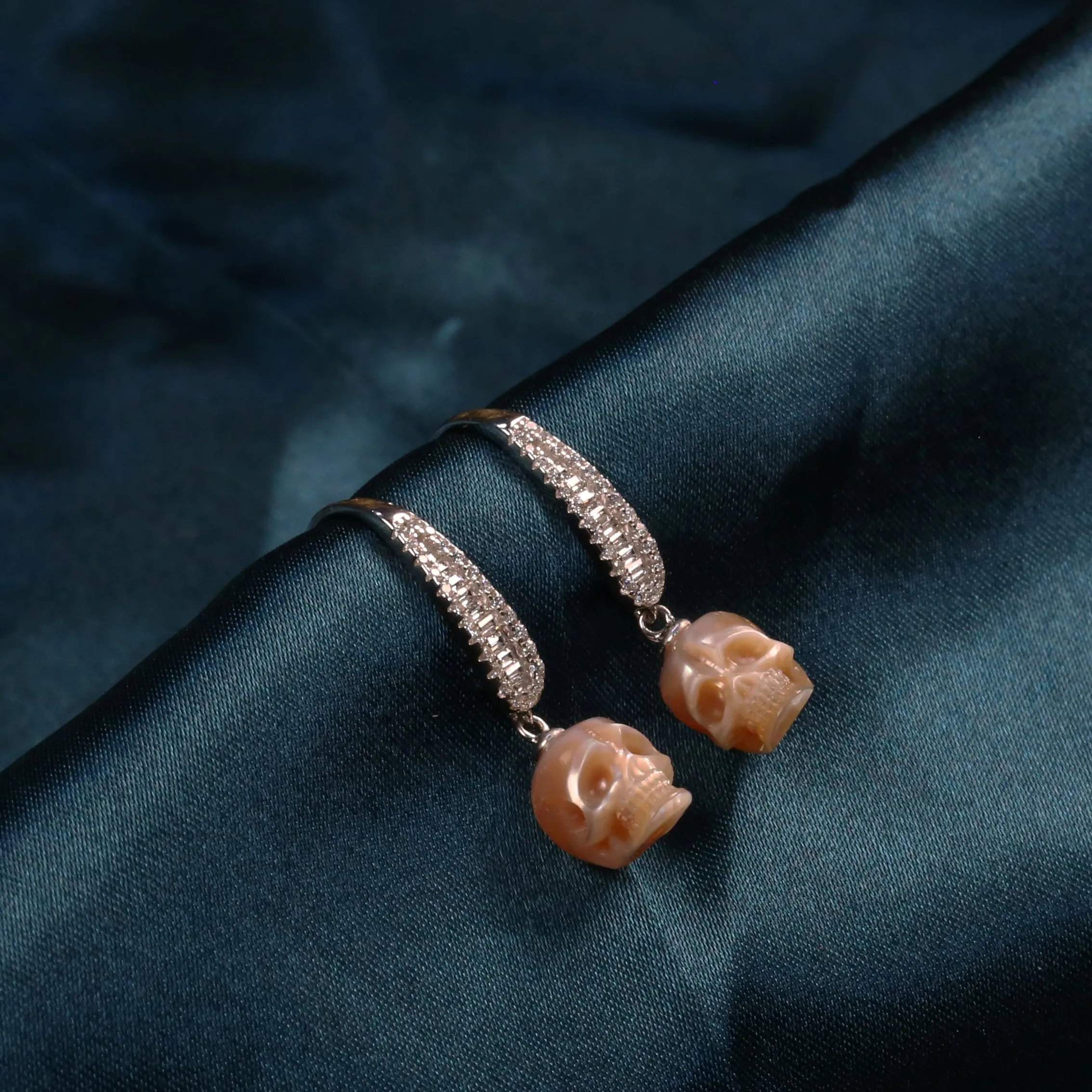 Baguette Gems Cluster Pearl Skull Earrings sold by Belle Juri product image thumbnail 4