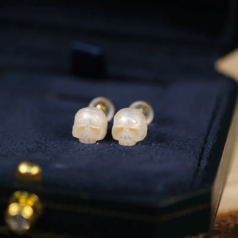 Minimalist Pearl Cranium Stud Earrings sold by Belle Juri