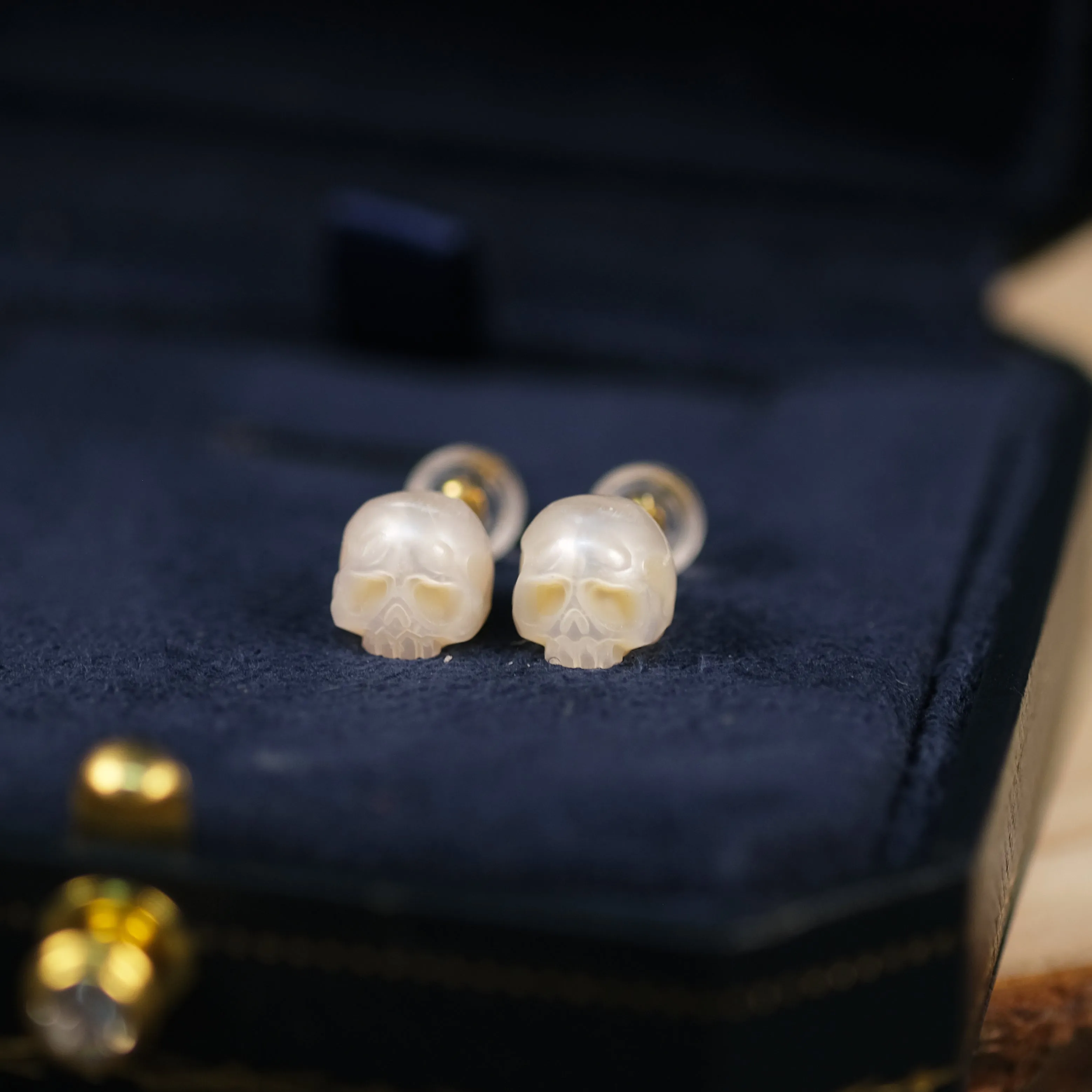 Minimalist Pearl Cranium Stud Earrings sold by Belle Juri