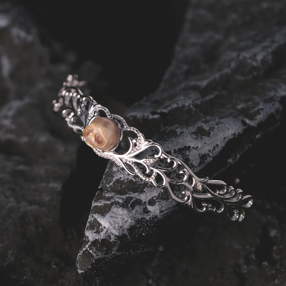Carved Pearl Skull Sterling Silver Bangle Bracelet sold by Belle Juri product image thumbnail 3