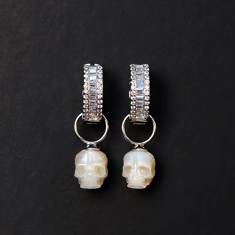 Cubic Zirconia Cluster Hoop Pearl Skull CZ Drop Earrings sold by Belle Juri