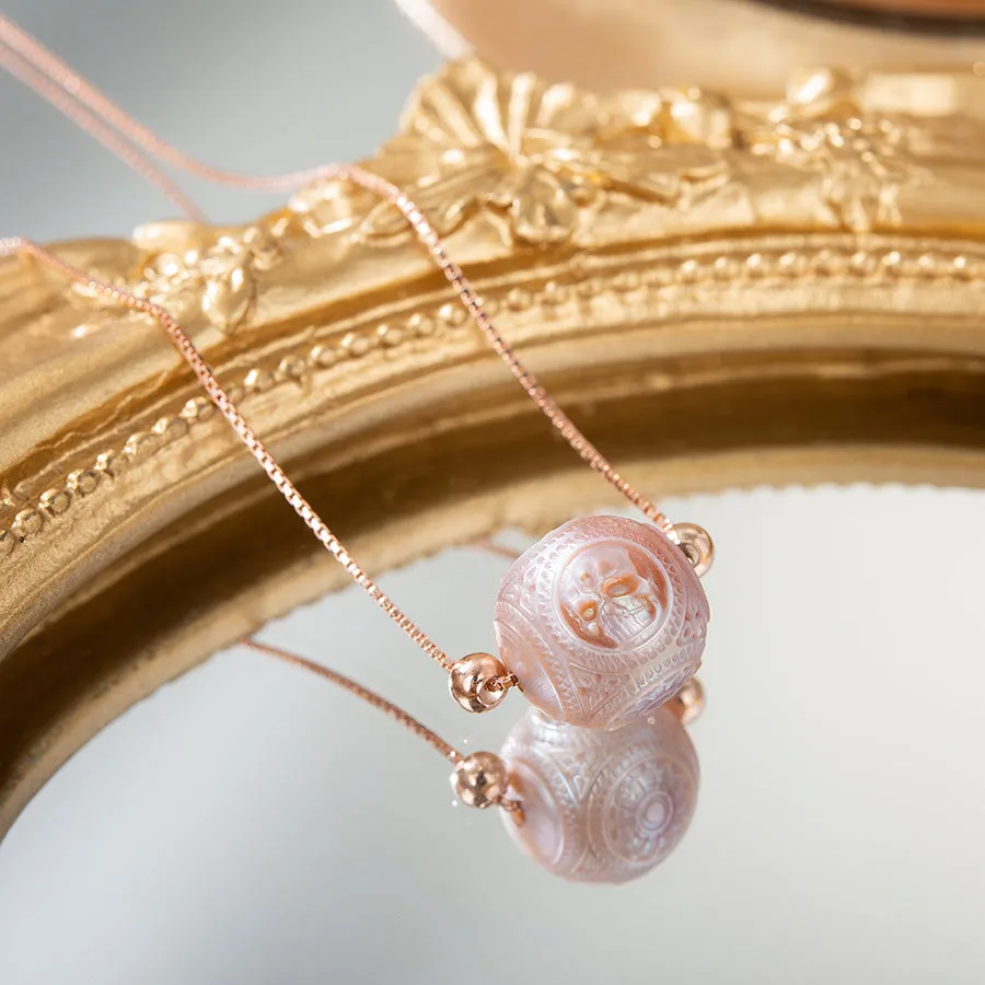 Pearl Carved Skull Round Bead Dainty Necklace sold by Belle Juri