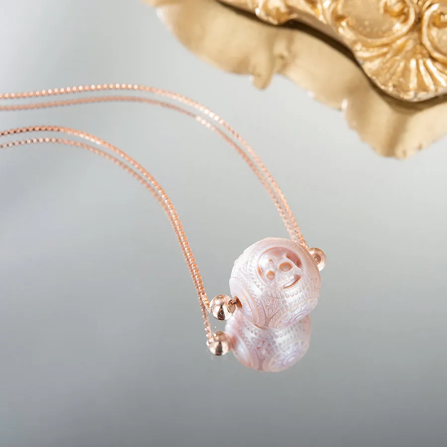 Pearl Carved Skull Round Bead Dainty Necklace sold by Belle Juri product image thumbnail 5