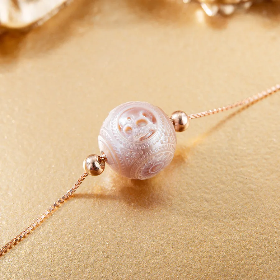 Pearl Carved Skull Round Bead Dainty Necklace sold by Belle Juri product image thumbnail 4