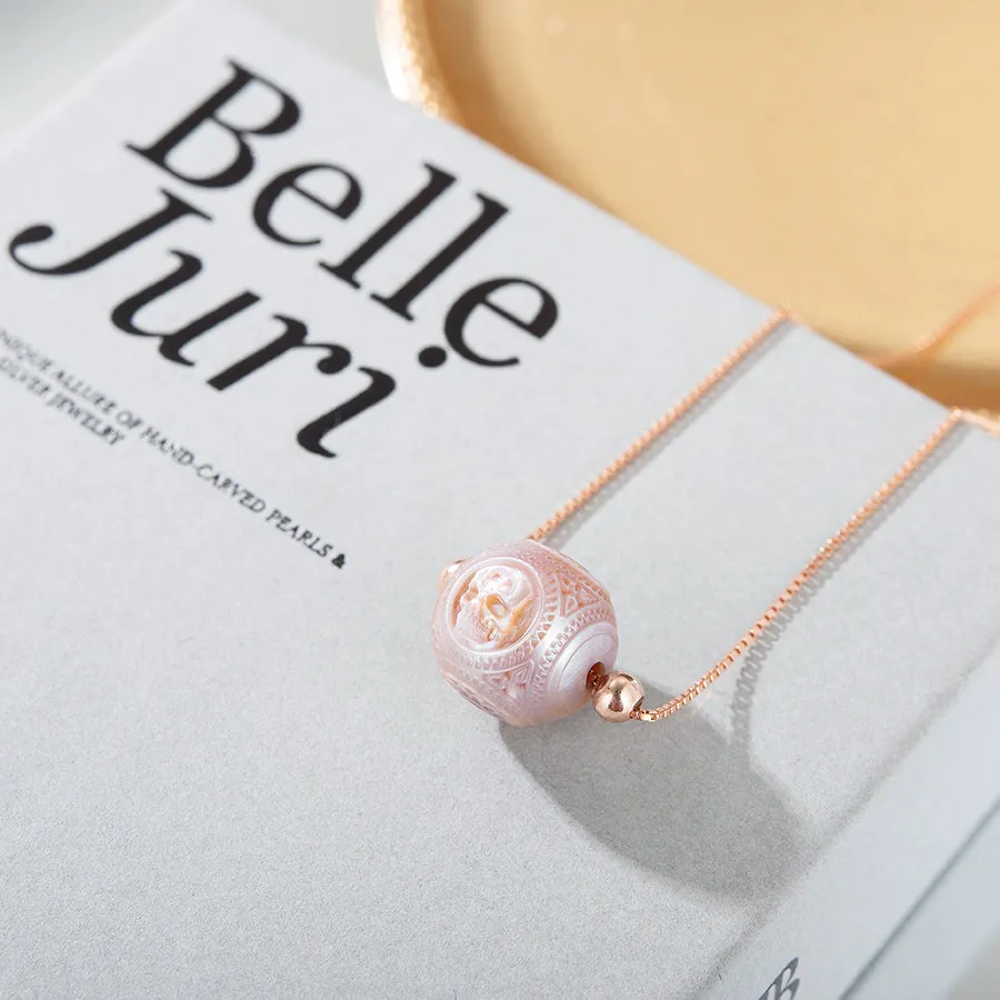 Pearl Carved Skull Round Bead Dainty Necklace sold by Belle Juri product image thumbnail 3