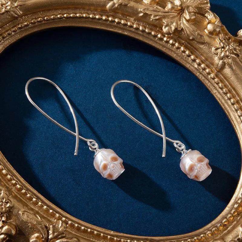 Geometric Dreams Pearl Skull Wire Earrings sold by Belle Juri