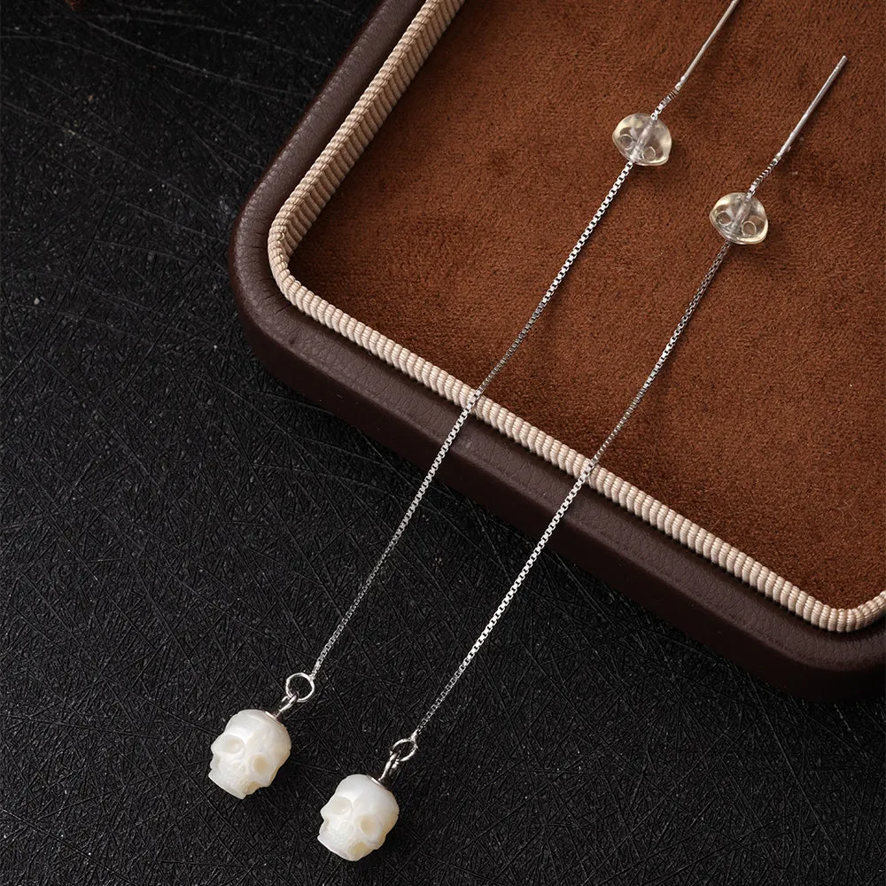 Dainty Pearl Skull Ear Threader Earrings sold by Belle Juri product image thumbnail 3